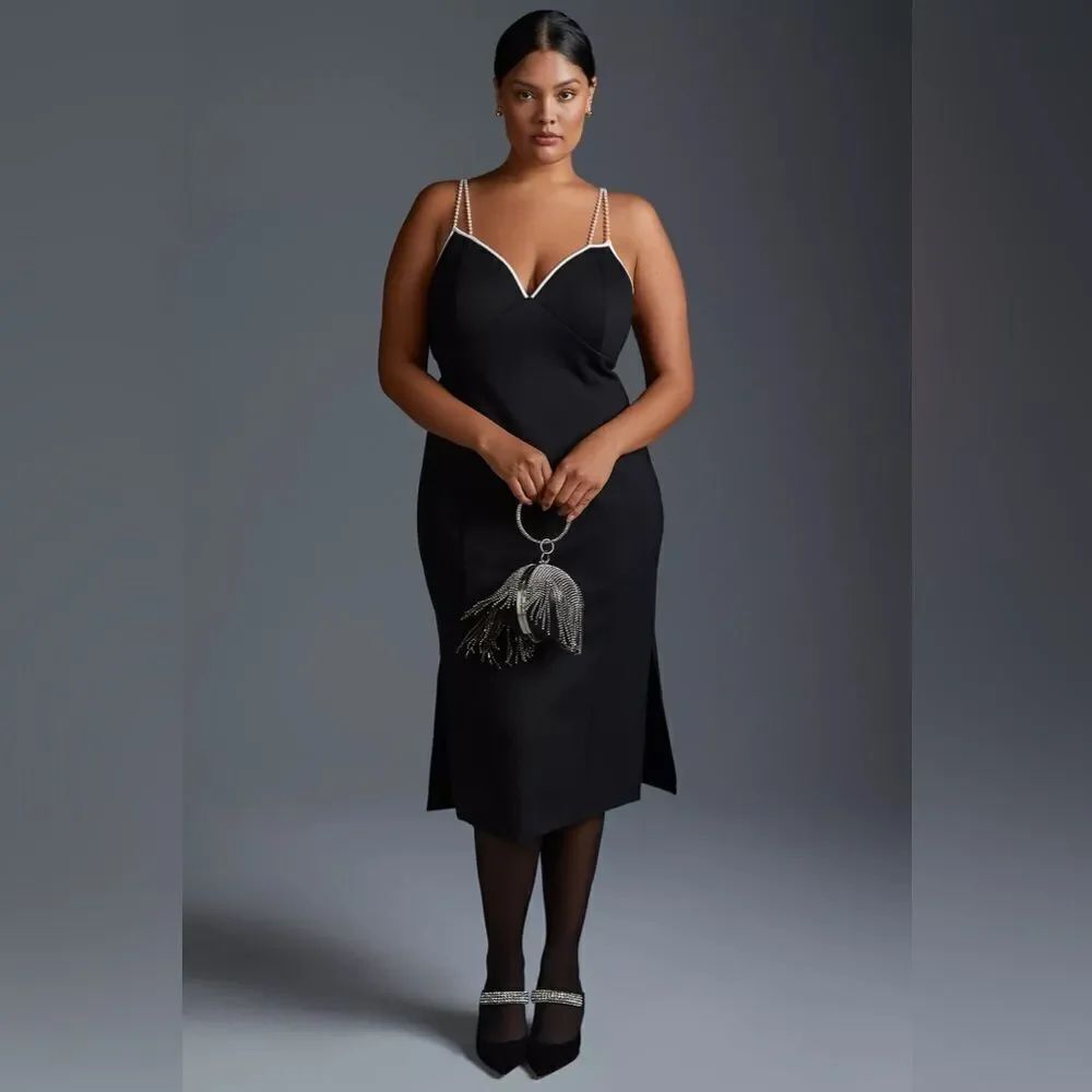 MAEVE ANTHROPOLOGIE PEARL STRAP DRESS NWT BLACK SIZE 3X MIDI
